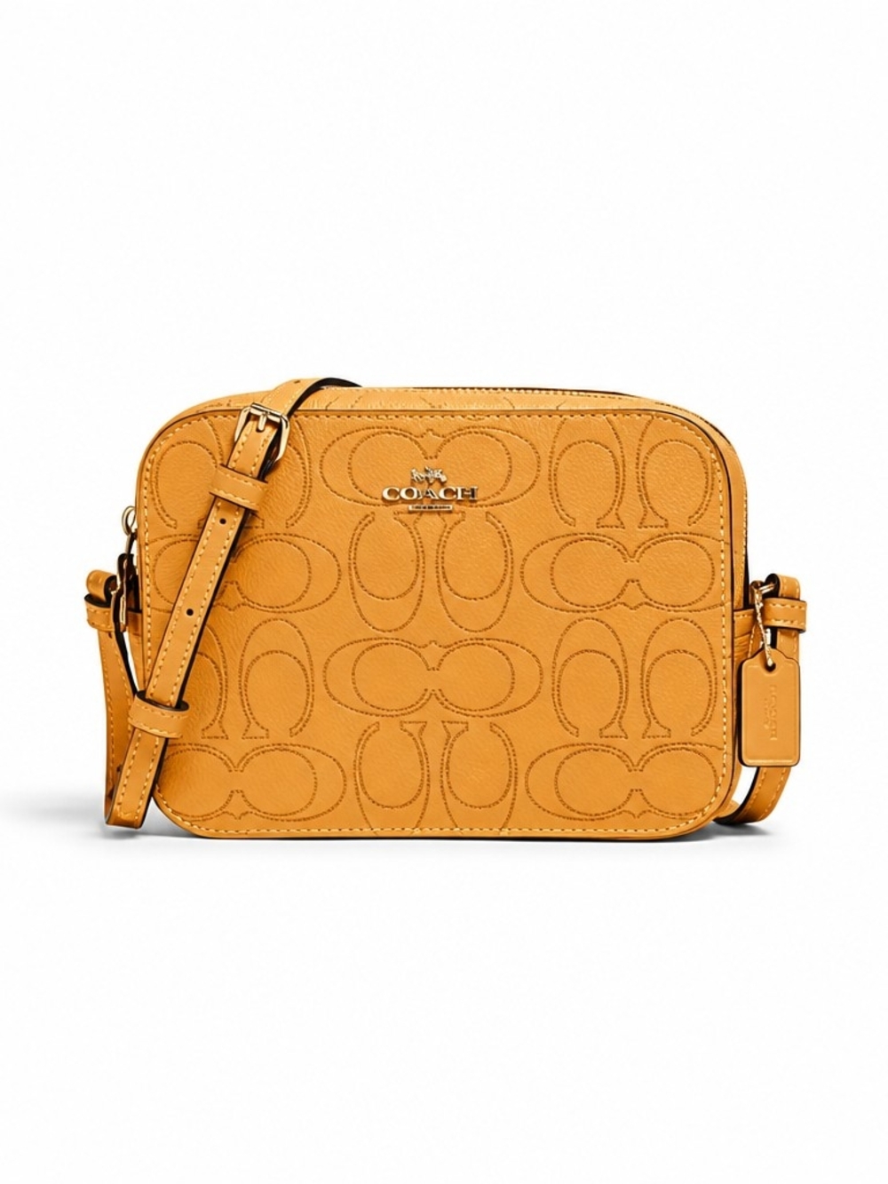 Coach Signature Embossed Crossbody Bag in Mustard Yellow
